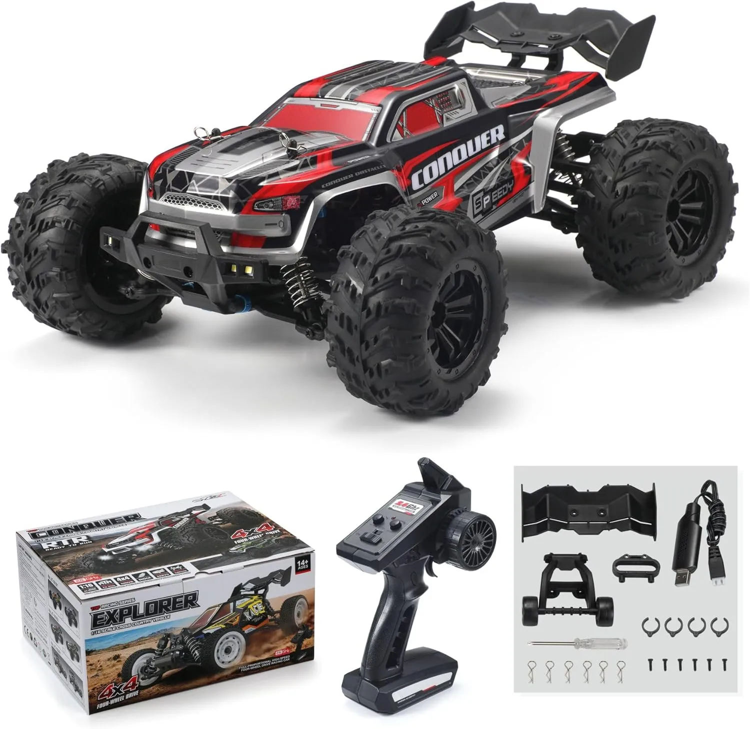 16102 Remote Control Truck 1/16 Scale RC Off Road car, 4WD Fast RC Cars 35 KPH, 4X4 Esports High Speed Remote Control Cars for Adults and Boys, All Terrain Off Road Truck