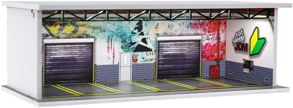 1/64 Scale Hot die-cast Wheels Model car scenarios Display case with LED Light and Acrylic Cover, Scenes Parking lot Diorama Storage Garage Box with 6 Parking Spaces (JDM)