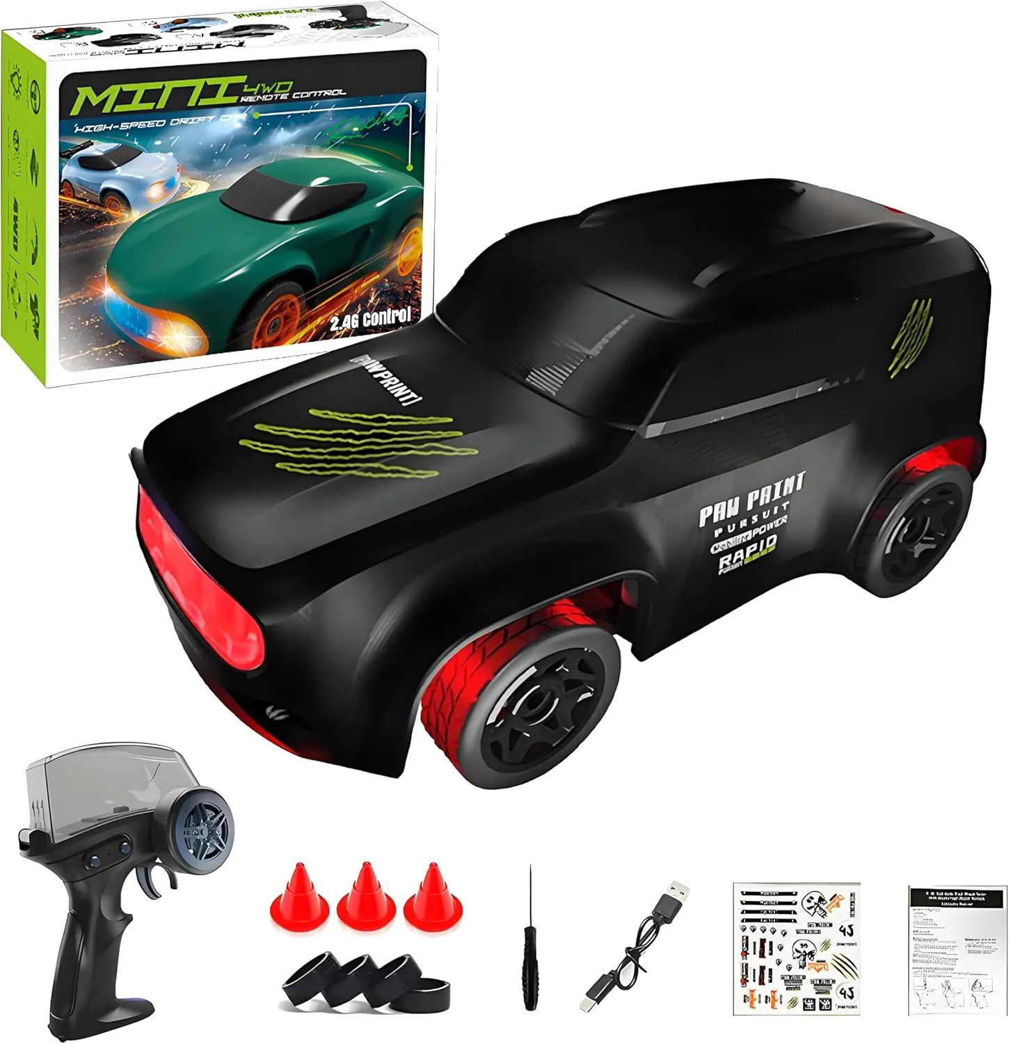1/64 Scale Mini Drift RC Car, 2.4G 4WD High Speed Remote Control Car, Desktop Racing Sports Cars Model for Adult with Colored Lights