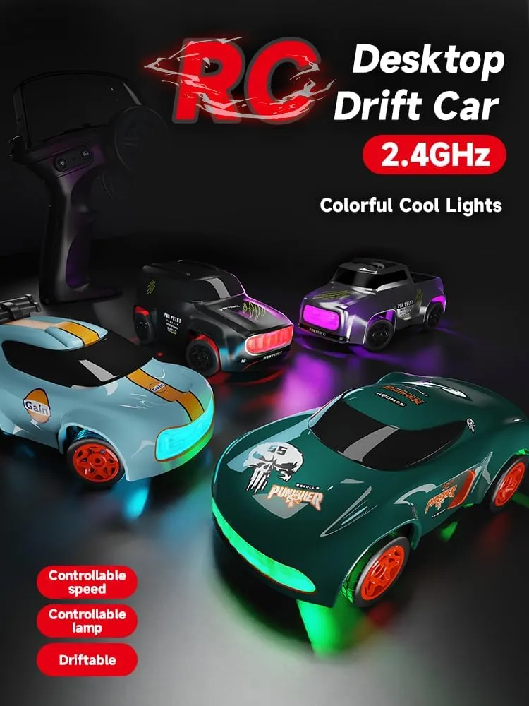 1/64 Scale Mini Drift RC Car, 2.4G 4WD High Speed Remote Control Car, Desktop Racing Sports Cars Model for Adult with Colored Lights