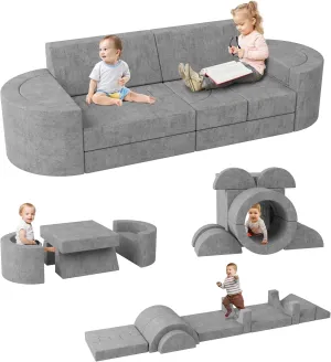 16pcs Modular Kids Play Couch, Extra Large Toddler Kids Sofa for Fun Play Time or Comfy Lounging, 1000 DIY Convertible Foam Fort Building Set for Playroom & Nursery