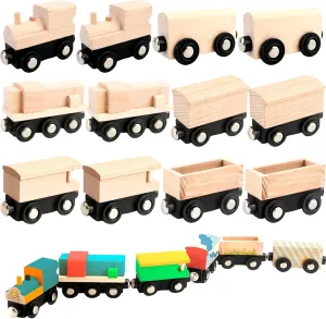 18 Pack Unfinished Wooden Cars Unpainted Magnetic Wood DIY Crafts Trains Car for DIY Craft Activities Birthday Gift (Color Set 2)