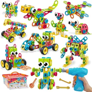 199PCS Building Blocks STEM Toys for 3 4 5 6 7 8  Year Old Boy Girl Birthday Gifts Educational Building Toys for Kids Ages 3-5 4-8 5-7 6-8 Stem Kits Erector Sets Construction Games Creative Activities