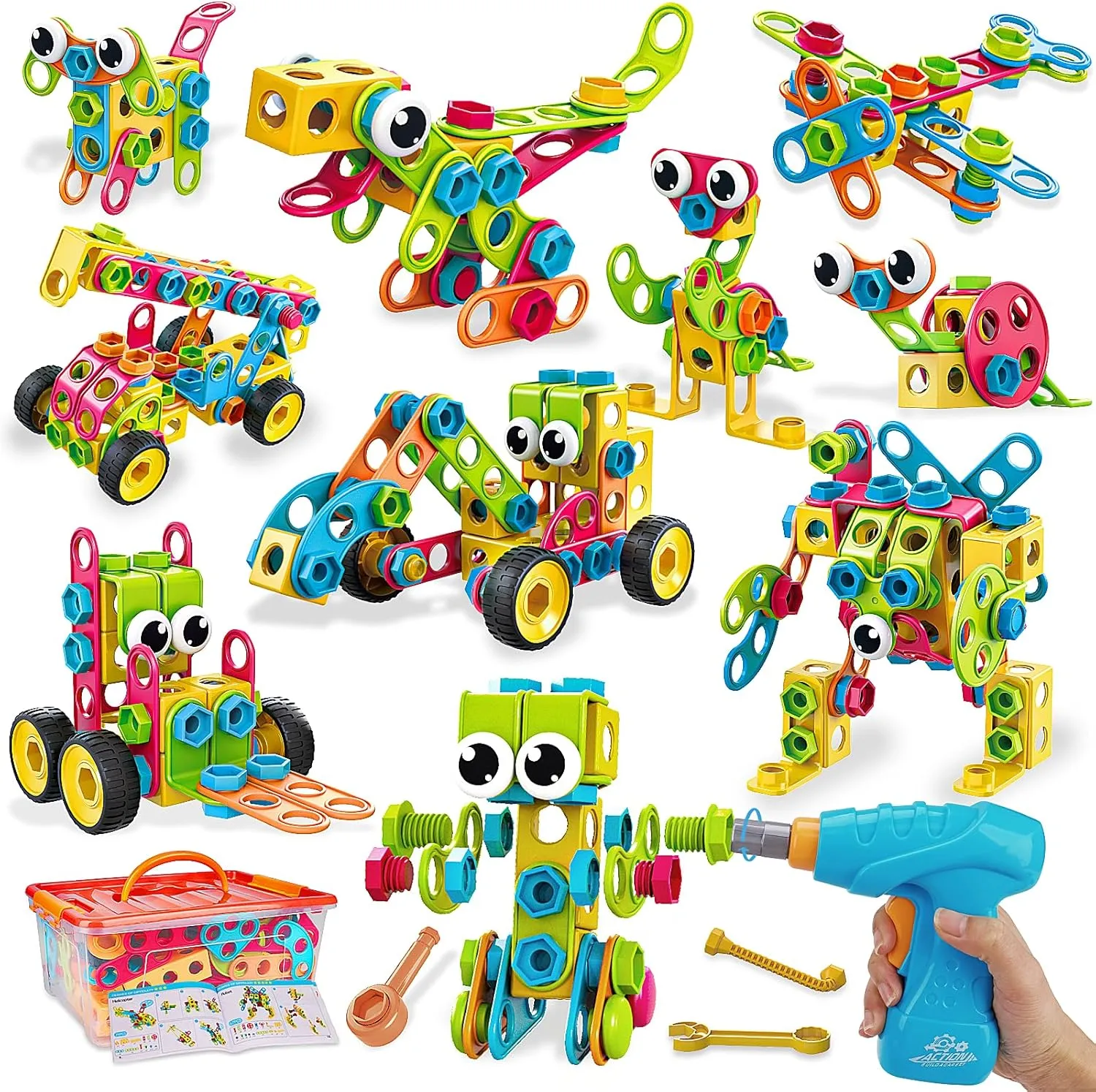 199PCS Building Blocks STEM Toys for 3 4 5 6 7 8  Year Old Boy Girl Birthday Gifts Educational Building Toys for Kids Ages 3-5 4-8 5-7 6-8 Stem Kits Erector Sets Construction Games Creative Activities