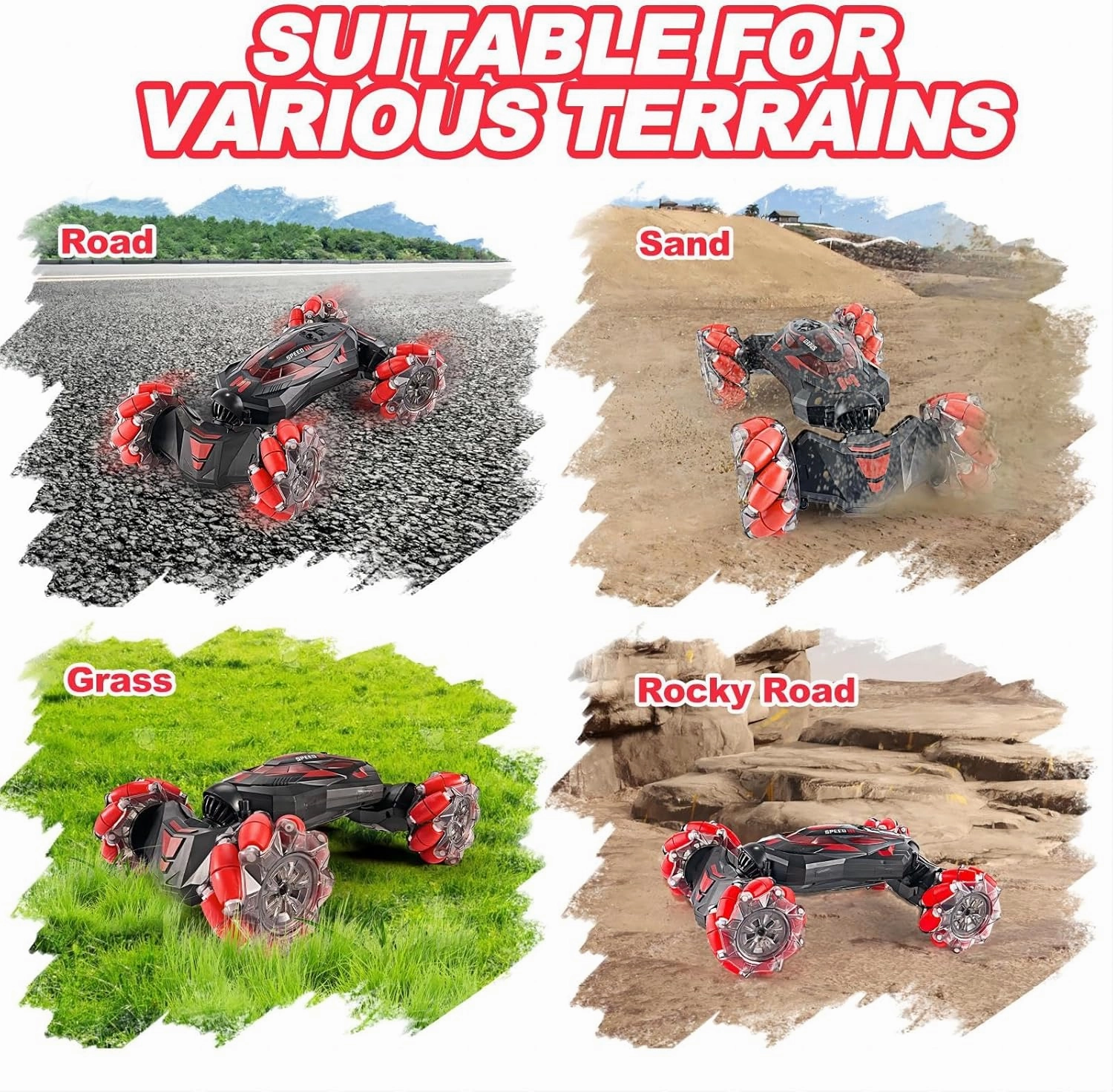 1:10 Remote Control Stunt Car 4WD 2.4 GHz Hand Gesture Sensing RC Crawler Vehicle 360° Flips with Lights Music Spray Birthday Presents Toy Cars for Kids Both Boys and Girls Aged 6-12 (Red)