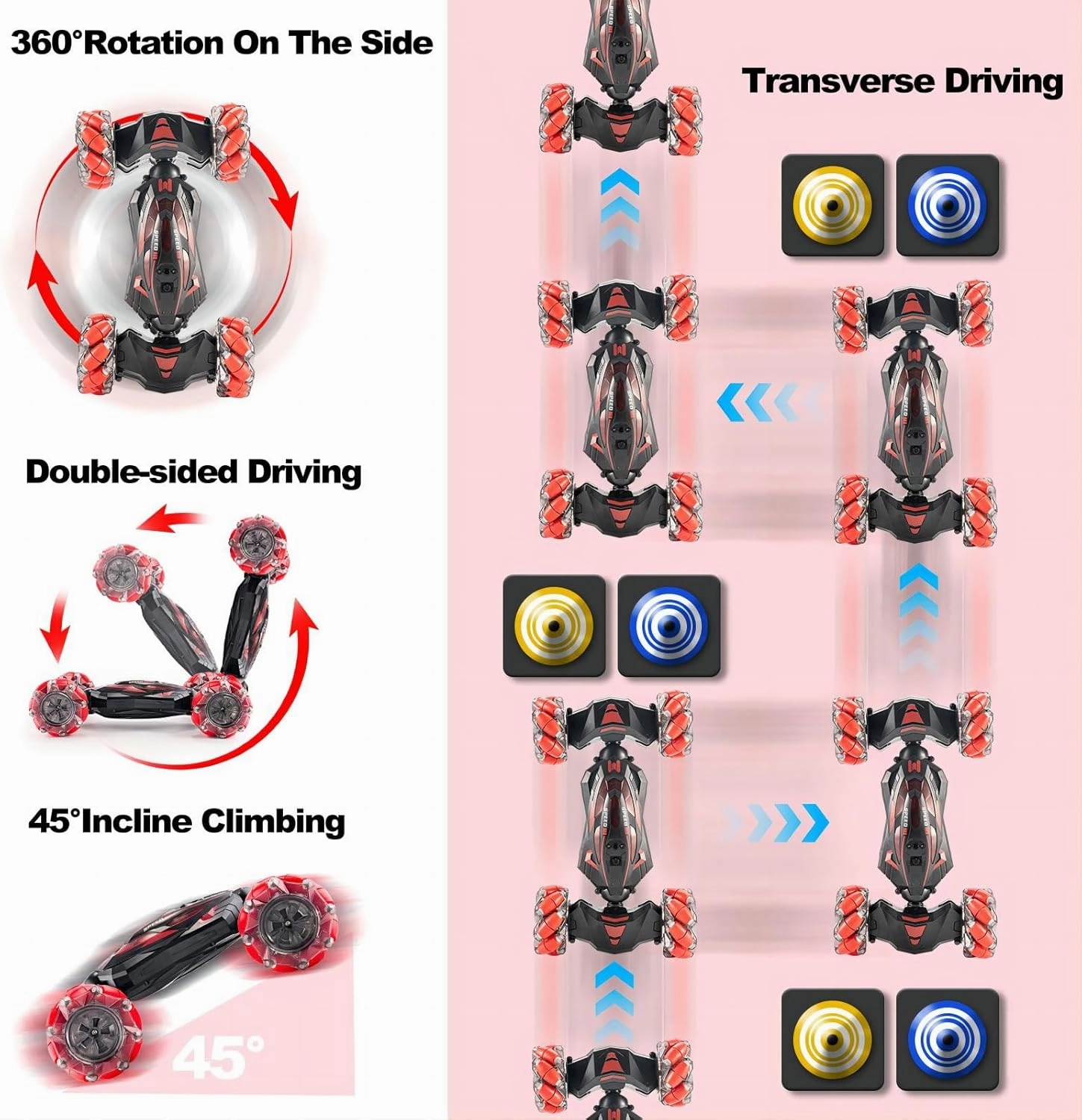 1:10 Remote Control Stunt Car 4WD 2.4 GHz Hand Gesture Sensing RC Crawler Vehicle 360° Flips with Lights Music Spray Birthday Presents Toy Cars for Kids Both Boys and Girls Aged 6-12 (Red)