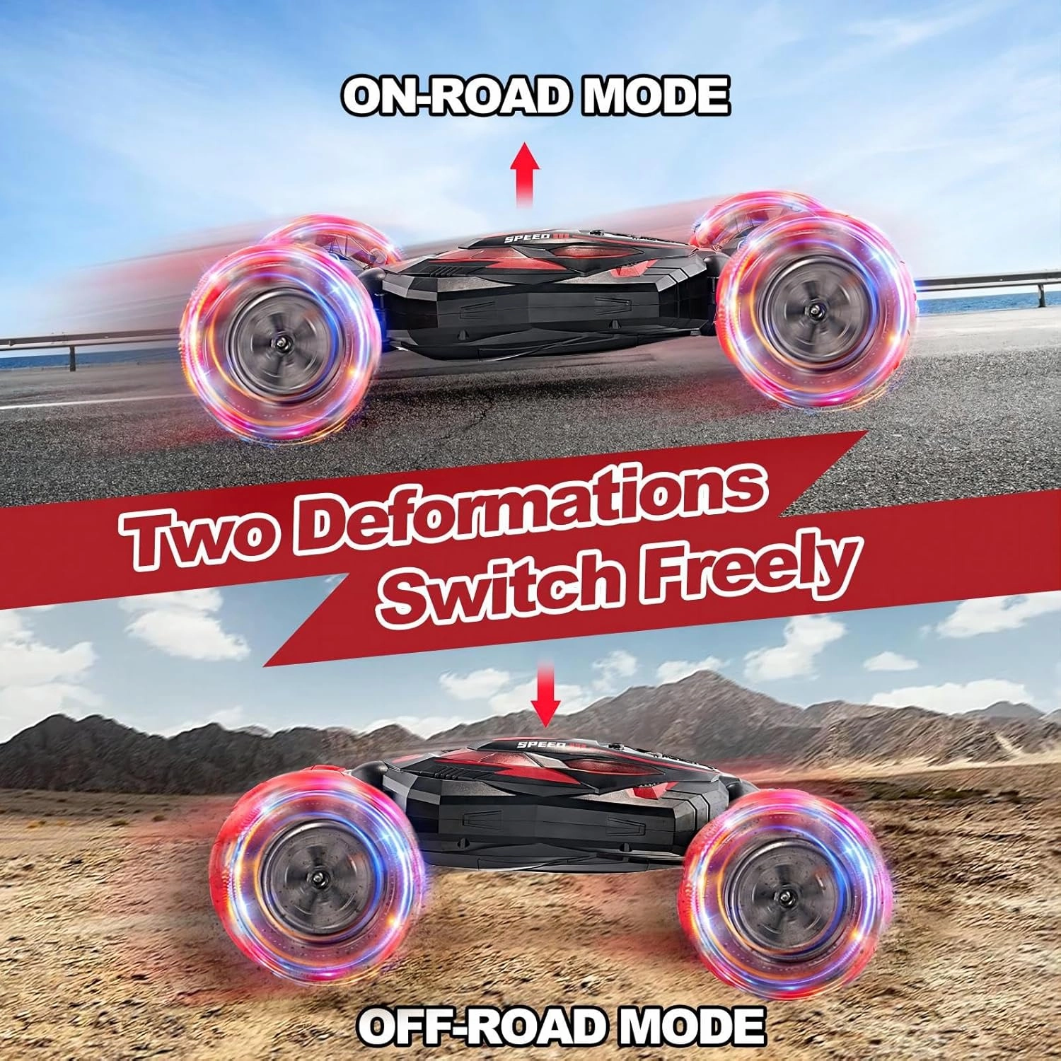 1:10 Remote Control Stunt Car 4WD 2.4 GHz Hand Gesture Sensing RC Crawler Vehicle 360° Flips with Lights Music Spray Birthday Presents Toy Cars for Kids Both Boys and Girls Aged 6-12 (Red)