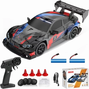 1:24 Scale RC Drift Car 4WD 2.4GHz 30KM/H High Speed Racing Sport Toy Car with LED Lights, Racing and Drift Wheels (8607-Black)