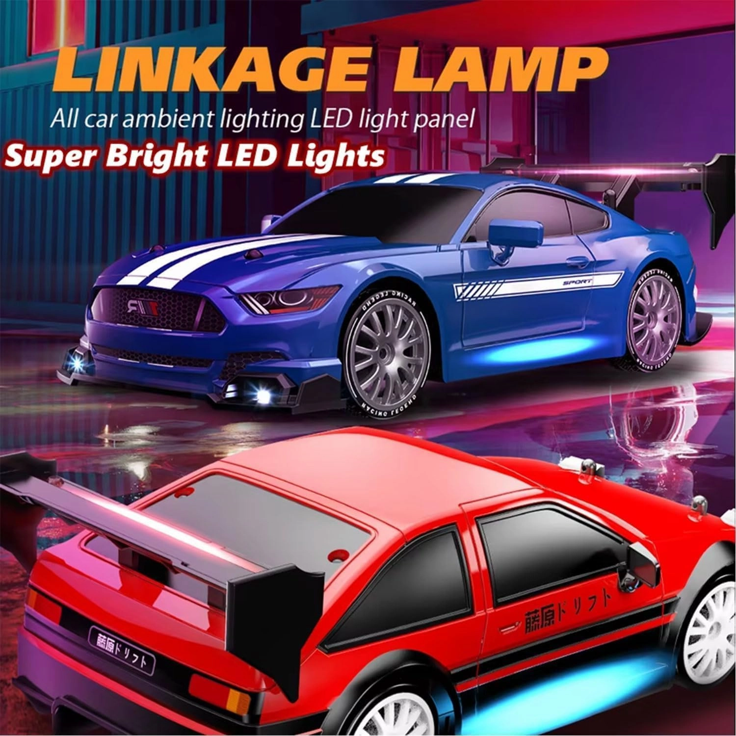 1:24 Scale RC Drift Car 4WD 2.4GHz 30KM/H High Speed Racing Sport Toy Car with LED Lights, Racing and Drift Wheels (8607-Black)