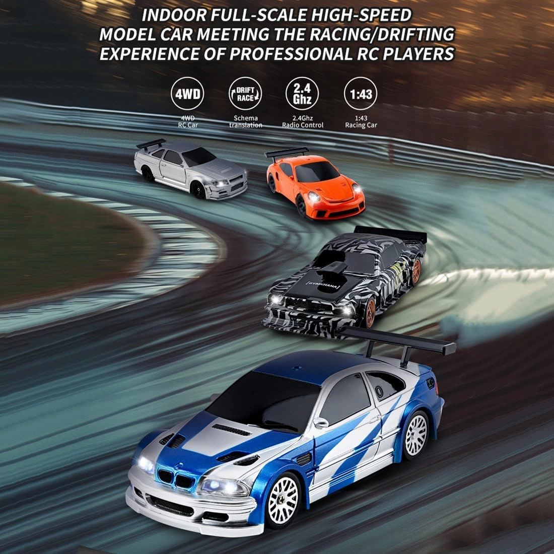 1/43 RC Drift Car for Adults, 2.4G Remote Control Drift Car Mini RC Car RC Racing Car, RC Sport Car RC Racing Drift Car RC Electric Car with Lights, RC Vehicle Gift -Gyro RTR