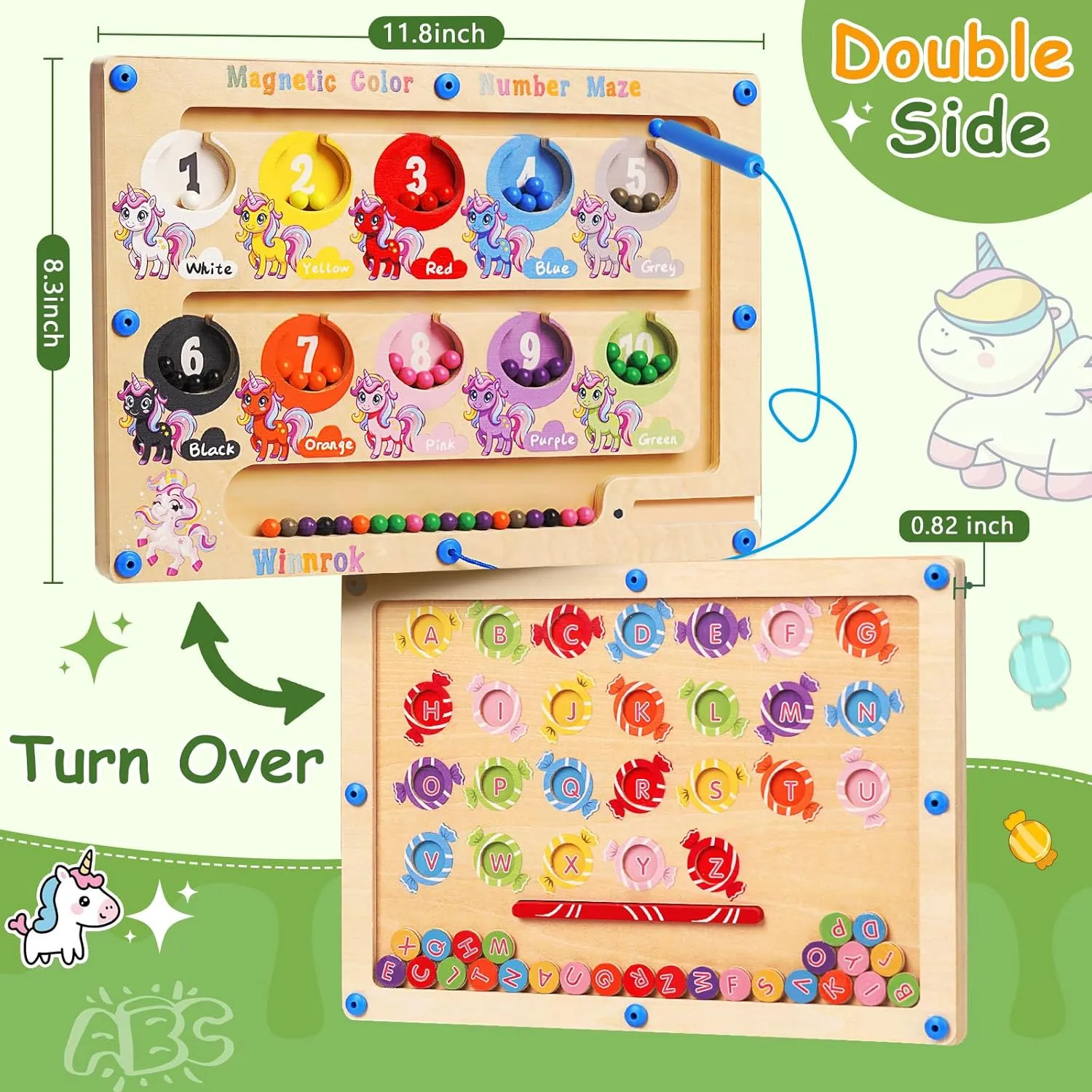 2 in 1 Double Side Magnetic Color and Number Maze, Magnetic Alphabet Board Aged 1-3 Toys, Montessori Magnet Puzzle Learning Counting Matching Gifts for Toddlers Kids Girls Boys 3 4 5 3-5 Year Old