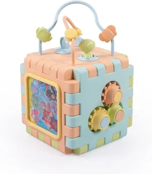 2-in-1 Educational Cube & Puzzle - Turn-Twist-Spin Activity Play Toy, Unfolds Flat, Block Shapes-Colors-Dimensions Learning, Toddlers Kids 12mo 