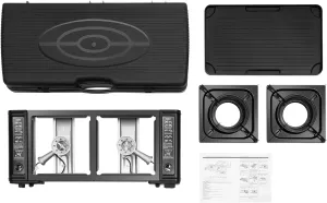 2-in-1 Portable Camp Stove, Dual Burner Butane Camping Stove Kit with Baking Pan and Carrying Case for Camping, Hiking, Picnics with Piezo Ignition