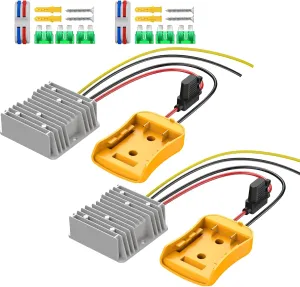 2 Pack 20V to 12V Step Down Converter Compatible with DeWalt 20V Power Wheel Battery Adapter, DC 12V 20A 240W Buck Converter Regulator 30A Fuse & Wire Terminal