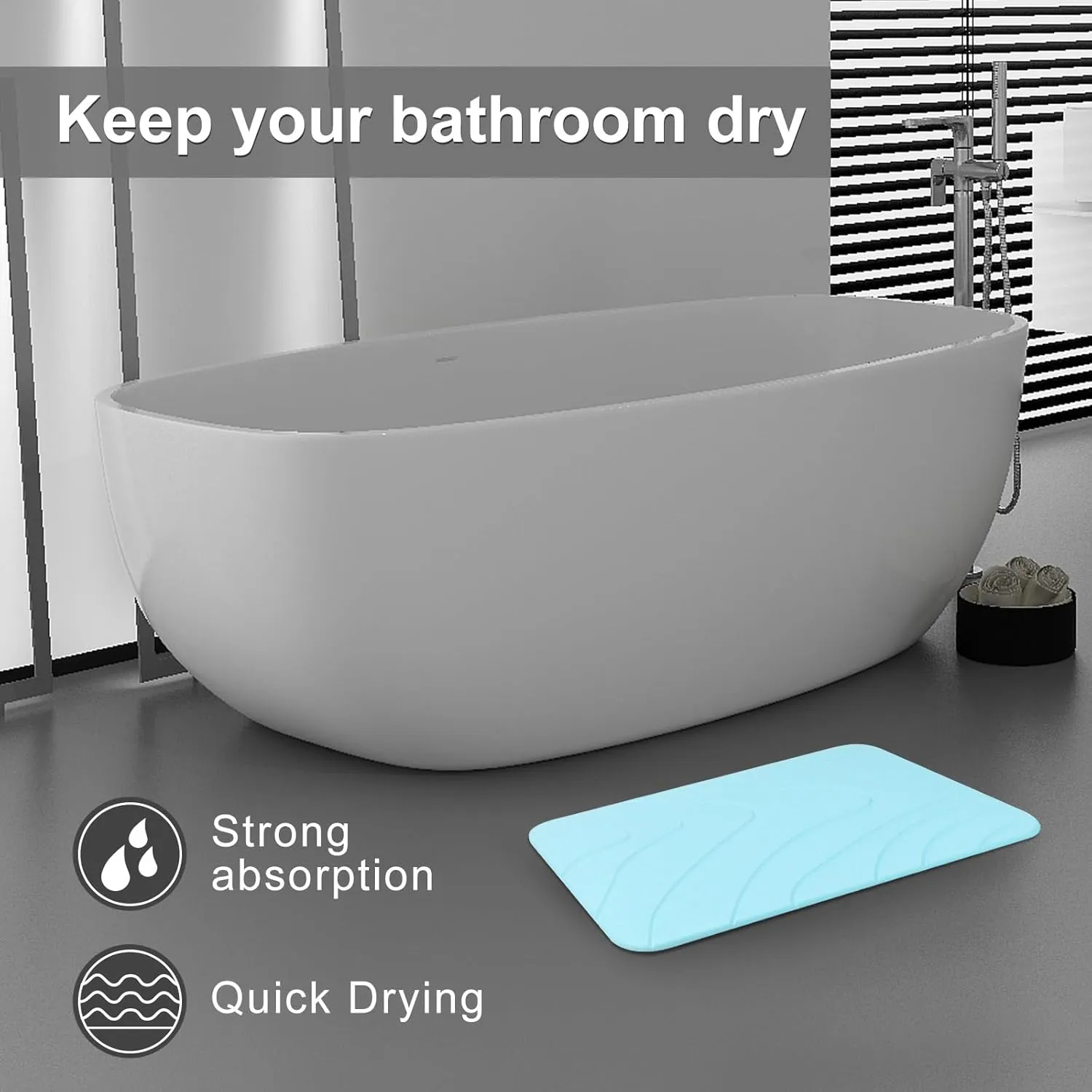 2 Pack Diatomaceous Earth Shower Mat, Stone Bath Mat, Nonslip Super Absorbent Fast-Drying Hard Bath Mat for Bathroom Shower Floor, 23.62 x 15.35 inch, Blue-Green
