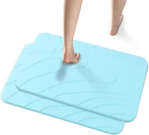 2 Pack Diatomaceous Earth Shower Mat, Stone Bath Mat, Nonslip Super Absorbent Fast-Drying Hard Bath Mat for Bathroom Shower Floor, 23.62 x 15.35 inch, Blue-Green