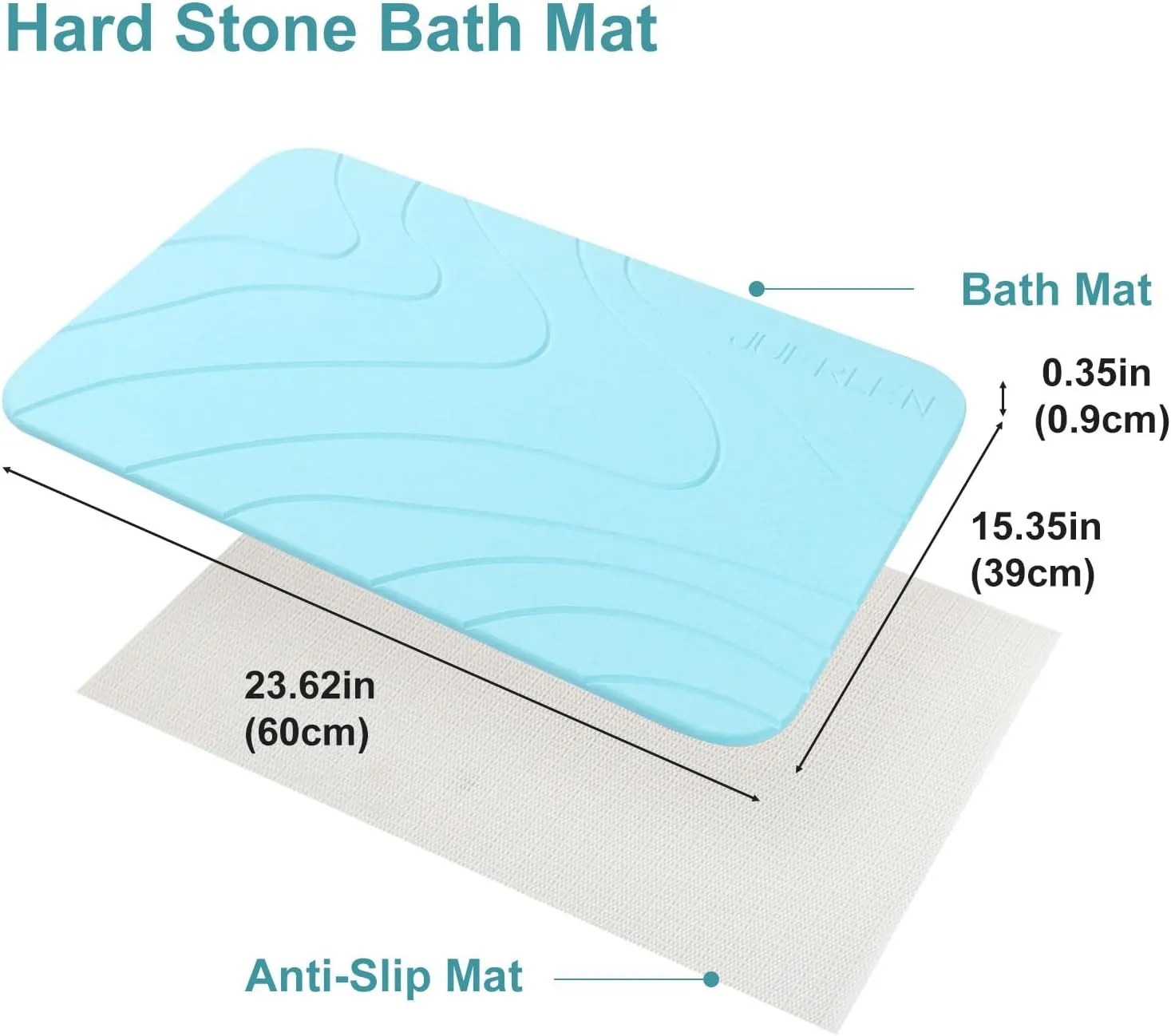 2 Pack Diatomaceous Earth Shower Mat, Stone Bath Mat, Nonslip Super Absorbent Fast-Drying Hard Bath Mat for Bathroom Shower Floor, 23.62 x 15.35 inch, Blue-Green