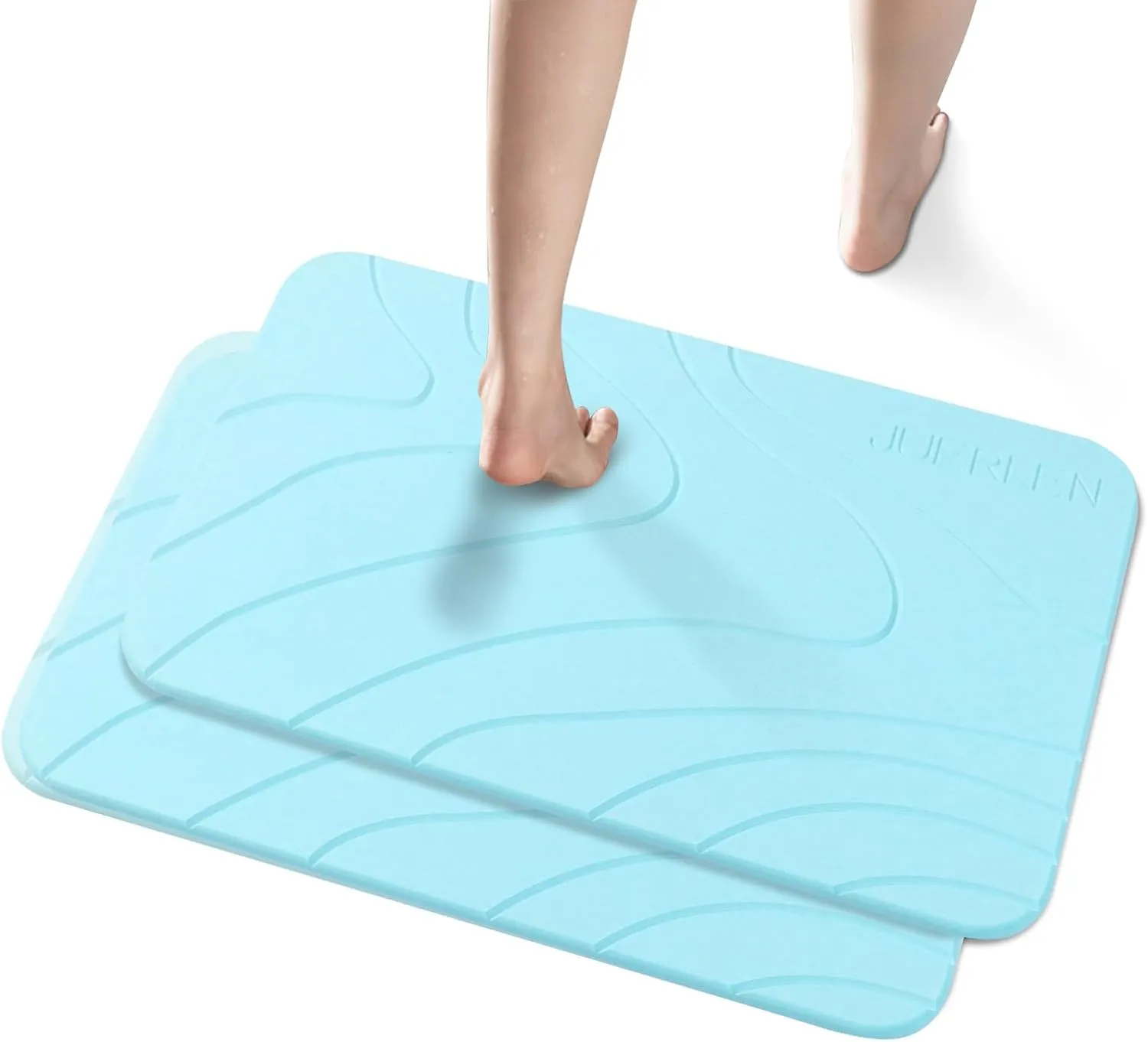 2 Pack Diatomaceous Earth Shower Mat, Stone Bath Mat, Nonslip Super Absorbent Fast-Drying Hard Bath Mat for Bathroom Shower Floor, 23.62 x 15.35 inch, Blue-Green