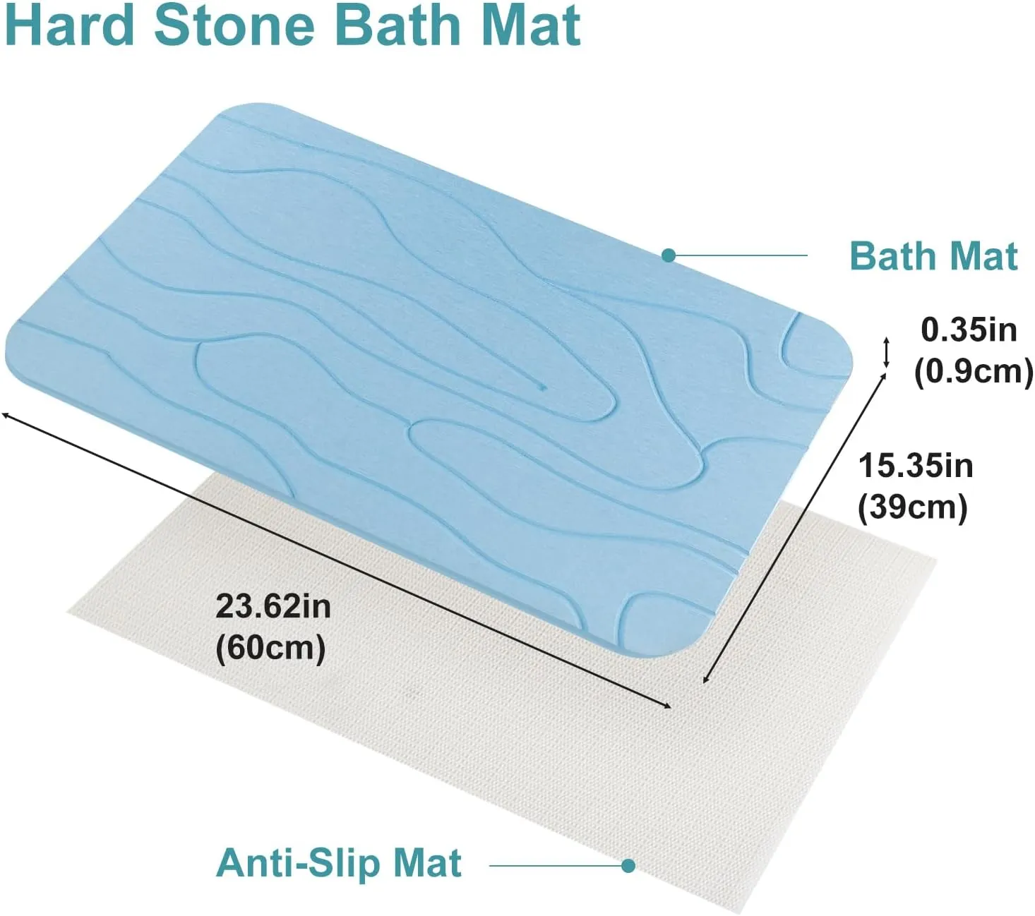 2 Pack Diatomaceous Earth Shower Mat, Stone Bath Mat, Nonslip Super Absorbent Fast-Drying Hard Bath Mat for Bathroom Shower Floor, 23.62 x 15.35 inch, Bule Pattern