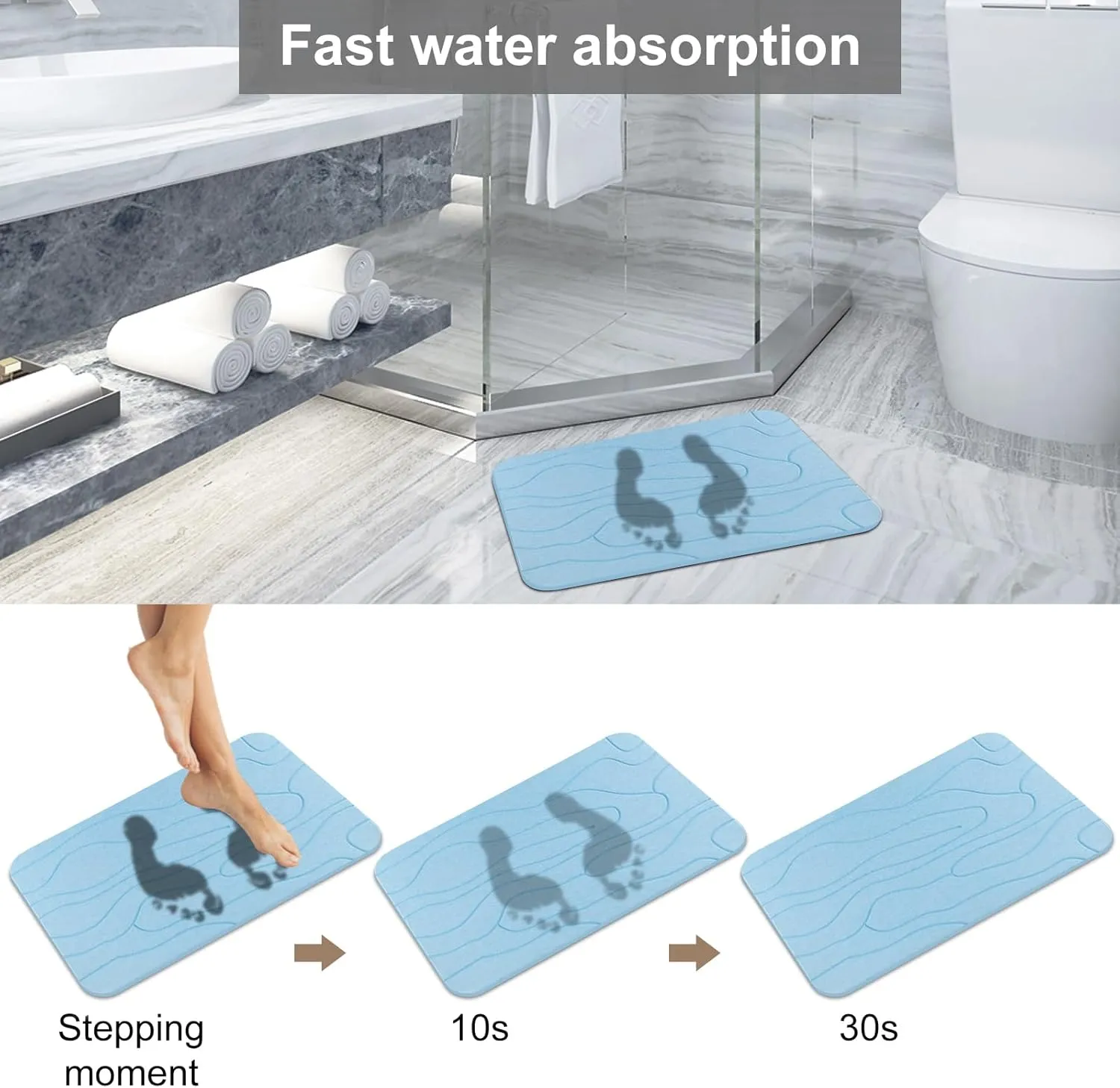 2 Pack Diatomaceous Earth Shower Mat, Stone Bath Mat, Nonslip Super Absorbent Fast-Drying Hard Bath Mat for Bathroom Shower Floor, 23.62 x 15.35 inch, Bule Pattern