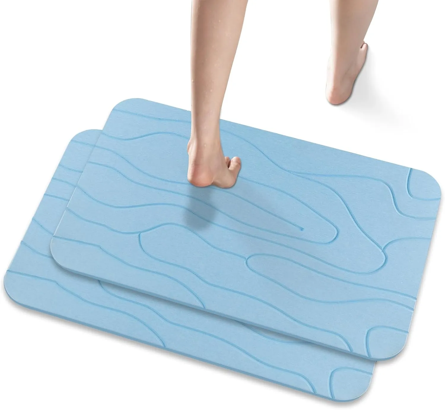 2 Pack Diatomaceous Earth Shower Mat, Stone Bath Mat, Nonslip Super Absorbent Fast-Drying Hard Bath Mat for Bathroom Shower Floor, 23.62 x 15.35 inch, Bule Pattern