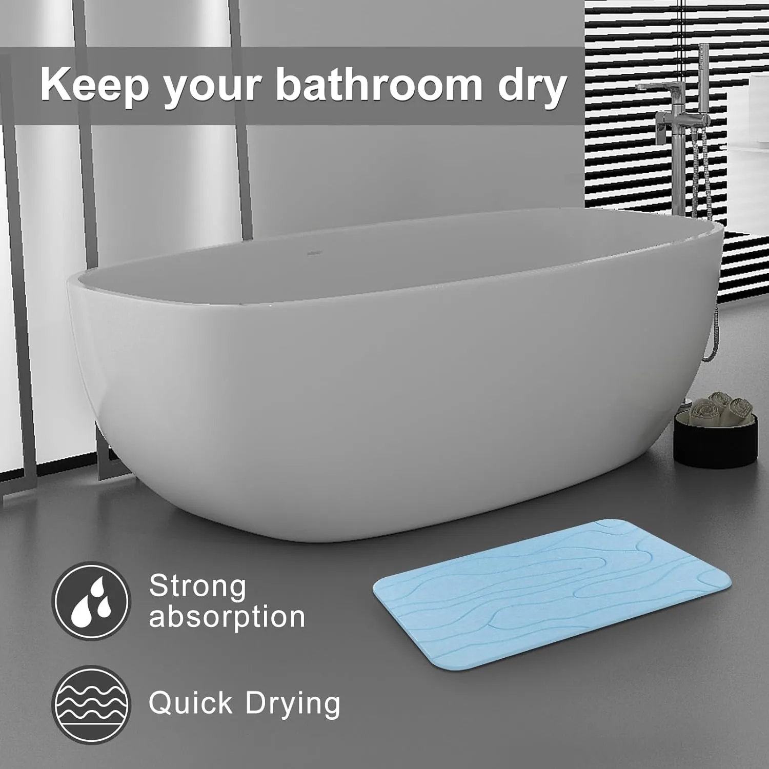 2 Pack Diatomaceous Earth Shower Mat, Stone Bath Mat, Nonslip Super Absorbent Fast-Drying Hard Bath Mat for Bathroom Shower Floor, 23.62 x 15.35 inch, Bule Pattern