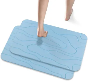 2 Pack Diatomaceous Earth Shower Mat, Stone Bath Mat, Nonslip Super Absorbent Fast-Drying Hard Bath Mat for Bathroom Shower Floor, 23.62 x 15.35 inch, Bule Pattern