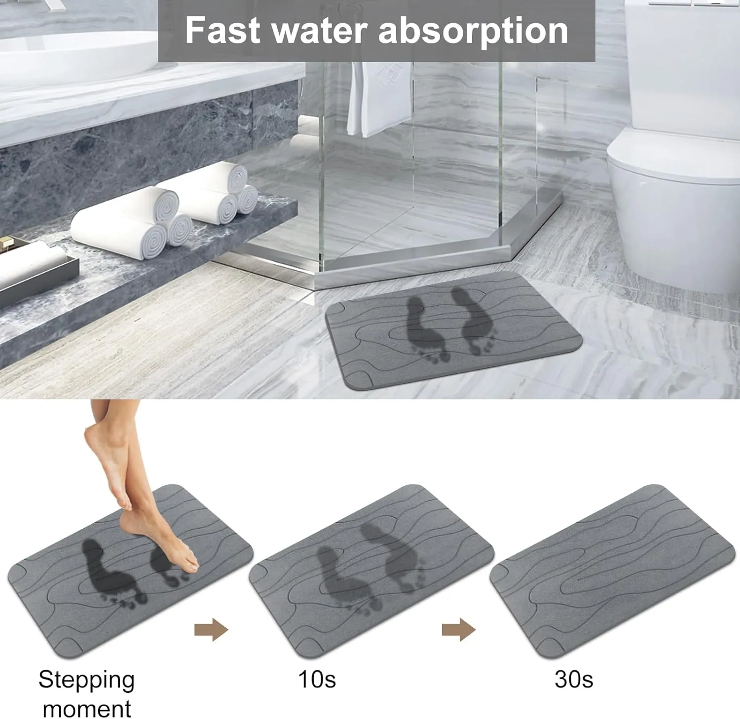 2 Pack Diatomaceous Earth Shower Mat, Stone Bath Mat, Nonslip Super Absorbent Fast-Drying Hard Bath Mat for Bathroom Shower Floor, 23.62 x 15.35 inch, Grey Pattern