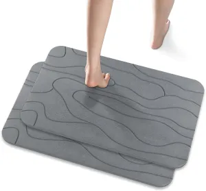 2 Pack Diatomaceous Earth Shower Mat, Stone Bath Mat, Nonslip Super Absorbent Fast-Drying Hard Bath Mat for Bathroom Shower Floor, 23.62 x 15.35 inch, Grey Pattern