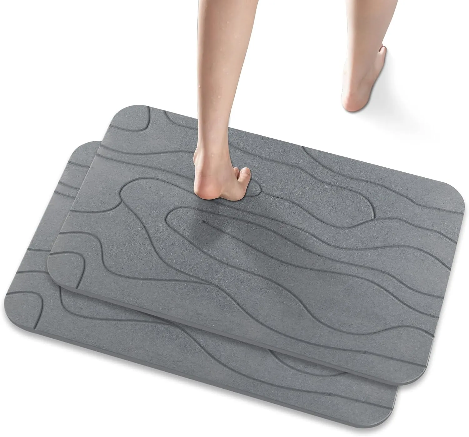 2 Pack Diatomaceous Earth Shower Mat, Stone Bath Mat, Nonslip Super Absorbent Fast-Drying Hard Bath Mat for Bathroom Shower Floor, 23.62 x 15.35 inch, Grey Pattern