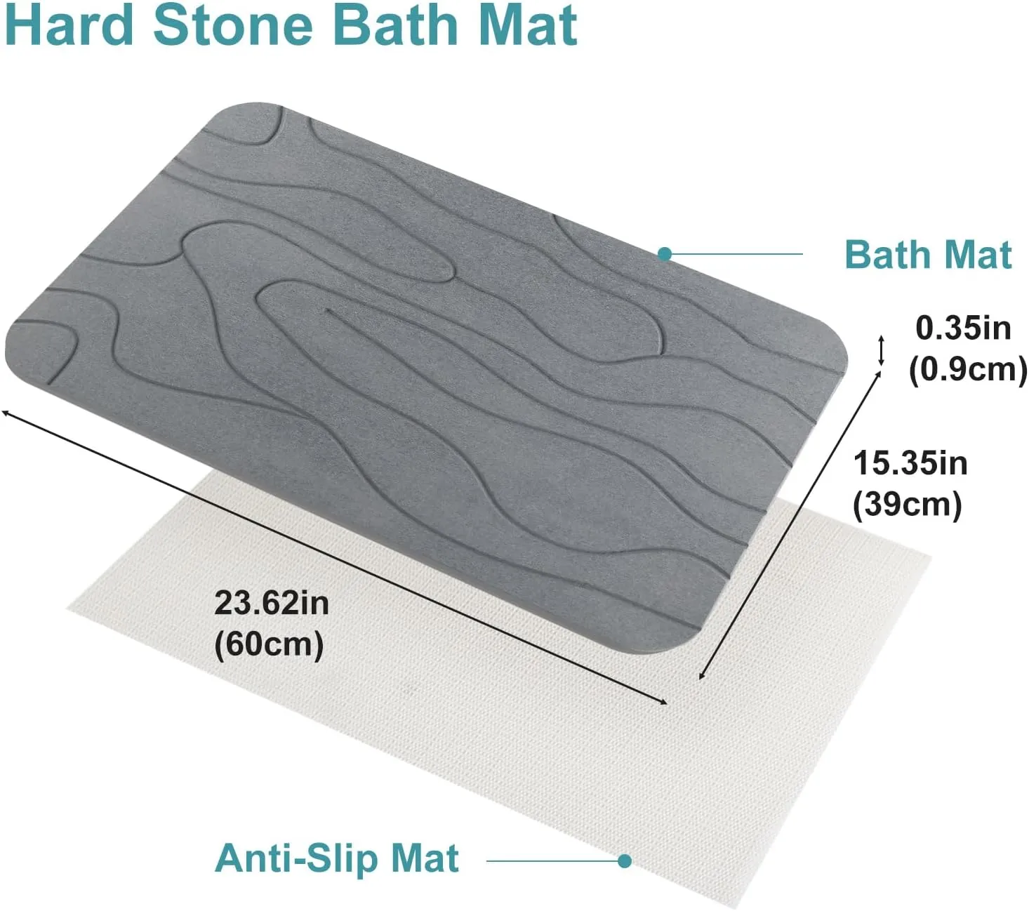 2 Pack Diatomaceous Earth Shower Mat, Stone Bath Mat, Nonslip Super Absorbent Fast-Drying Hard Bath Mat for Bathroom Shower Floor, 23.62 x 15.35 inch, Grey Pattern