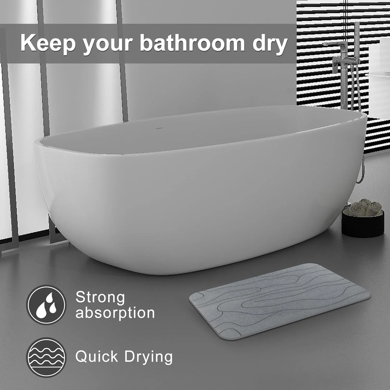 2 Pack Diatomaceous Earth Shower Mat, Stone Bath Mat, Nonslip Super Absorbent Fast-Drying Hard Bath Mat for Bathroom Shower Floor, 23.62 x 15.35 inch, Grey Pattern