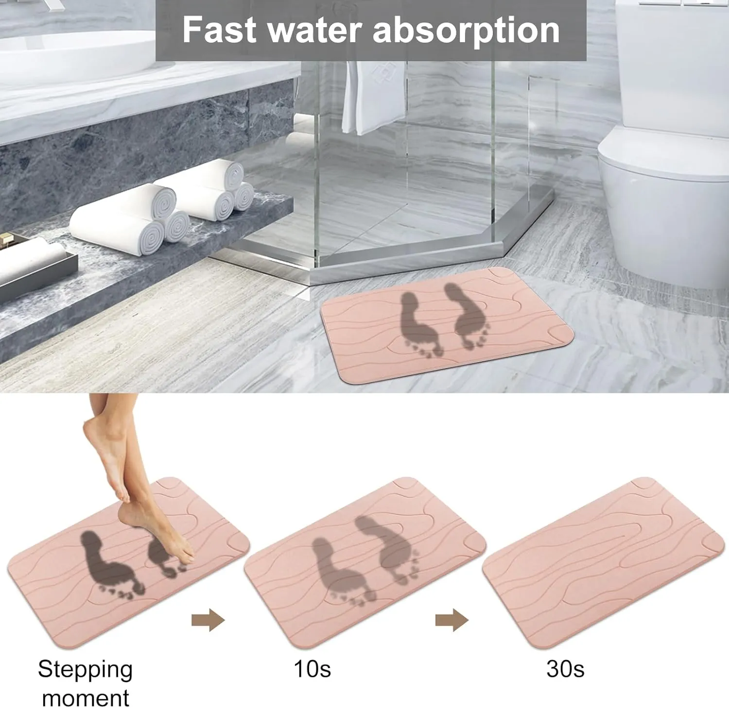 2 Pack Diatomaceous Earth Shower Mat, Stone Bath Mat, Nonslip Super Absorbent Fast-Drying Hard Bath Mat for Bathroom Shower Floor, 23.62 x 15.35 inch, Pink Pattern