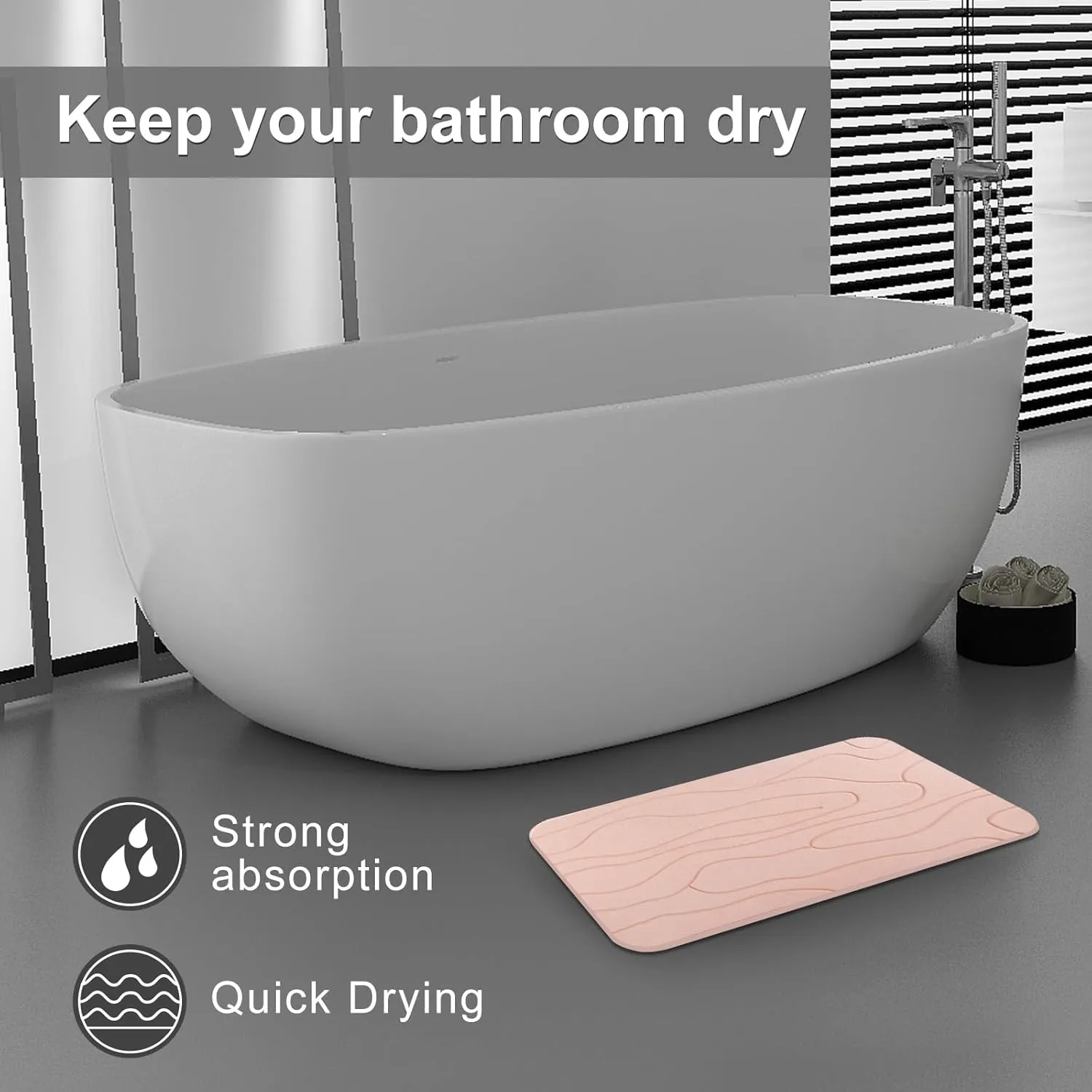 2 Pack Diatomaceous Earth Shower Mat, Stone Bath Mat, Nonslip Super Absorbent Fast-Drying Hard Bath Mat for Bathroom Shower Floor, 23.62 x 15.35 inch, Pink Pattern