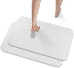 2 Pack Diatomaceous Earth Shower Mat, Stone Bath Mat, Nonslip Super Absorbent Fast-Drying Hard Bath Mat for Bathroom Shower Floor, 23.62 x 15.35 inch, White Pattern