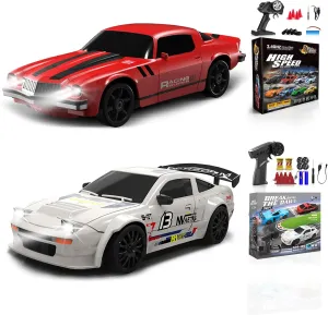 2 Pcs RC Drift Car 1:24 Remote Control Car 4WD High Speed Racing Sport Car with LED Lights RC Cars Toy Cars for Kids Boys Girls Adults Gifts Birthday Christmas Rechargeable Batteries
