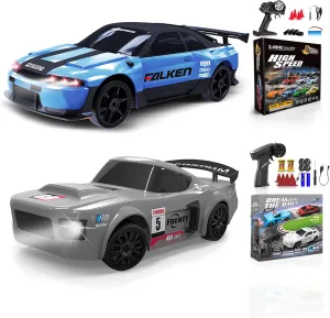 2 Pcs RC Drift Car 1:24 Remote Control Car 4WD High Speed Racing Sport Car with LED Lights RC Cars Toy Cars for Kids Boys Girls Adults Gifts Birthday Christmas Rechargeable Batteries