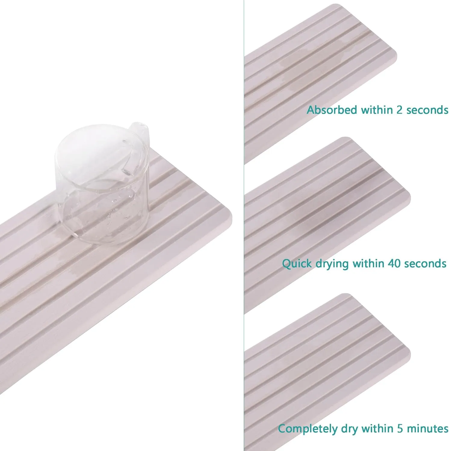 2 PCS Water Absorbent Diatomite Coasters Rectangle(10.24"X3.94"), Grooved Design, Water Absorbing Stone Used for Hand Soaps & Plants & toiletries in The Modern Home