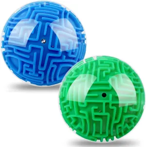 2 Pieces 4 Inch Maze Ball 3D Gravity Cube Memory Sequential Ball Maze Puzzle Toy Gifts for Kids Teens Adults Carnival, Educational Challenges Brain Teasers Puzzle Game (2pcs Blue Green)
