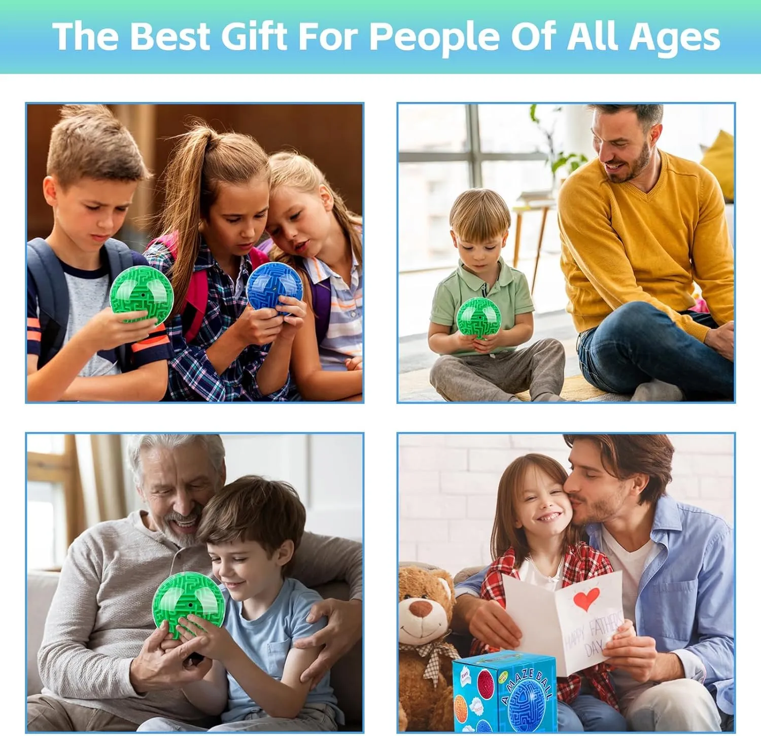 2 Pieces 4 Inch Maze Ball 3D Gravity Cube Memory Sequential Ball Maze Puzzle Toy Gifts for Kids Teens Adults Carnival, Educational Challenges Brain Teasers Puzzle Game (2pcs Blue Green)