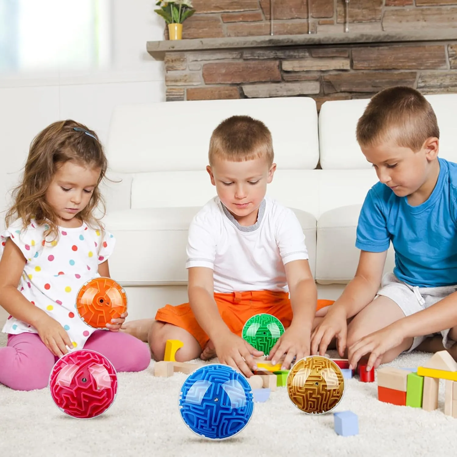 2 Pieces 4 Inch Maze Ball 3D Gravity Cube Memory Sequential Ball Maze Puzzle Toy Gifts for Kids Teens Adults Carnival, Educational Challenges Brain Teasers Puzzle Game(2pcs Blue Red)