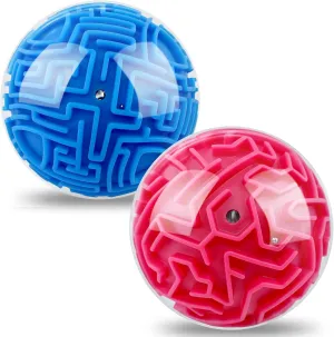 2 Pieces 4 Inch Maze Ball 3D Gravity Cube Memory Sequential Ball Maze Puzzle Toy Gifts for Kids Teens Adults Carnival, Educational Challenges Brain Teasers Puzzle Game(2pcs Blue Red)