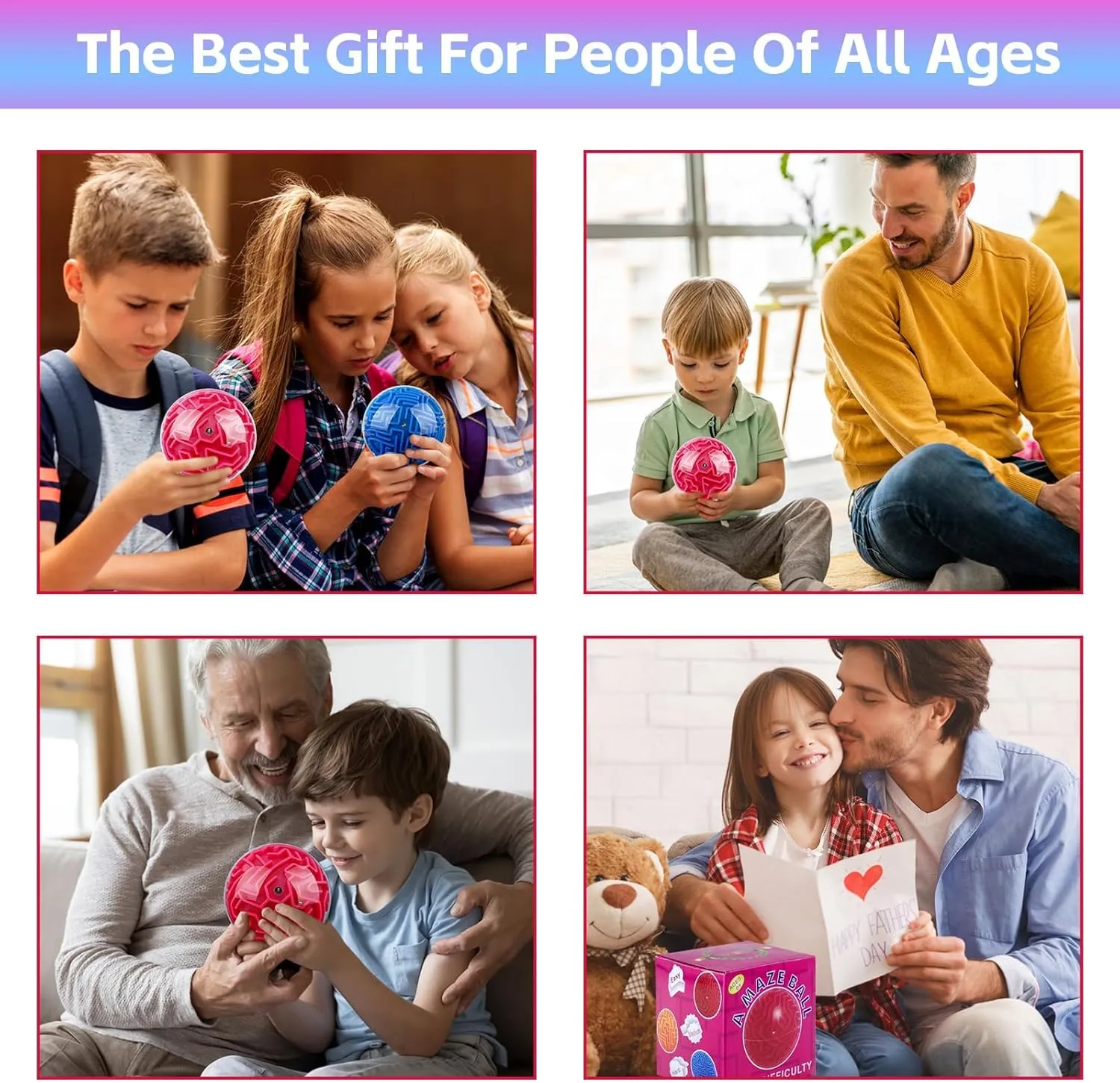 2 Pieces 4 Inch Maze Ball 3D Gravity Cube Memory Sequential Ball Maze Puzzle Toy Gifts for Kids Teens Adults Carnival, Educational Challenges Brain Teasers Puzzle Game(2pcs Blue Red)
