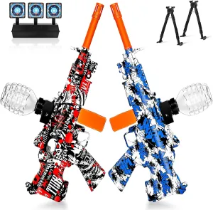 2 Set Electric Splatter Blaster Toy, Outdoor Team Games, Christmas, Halloween, Birthday, New Year Gift for Ages 14 （Classic Red   Classic Blue）