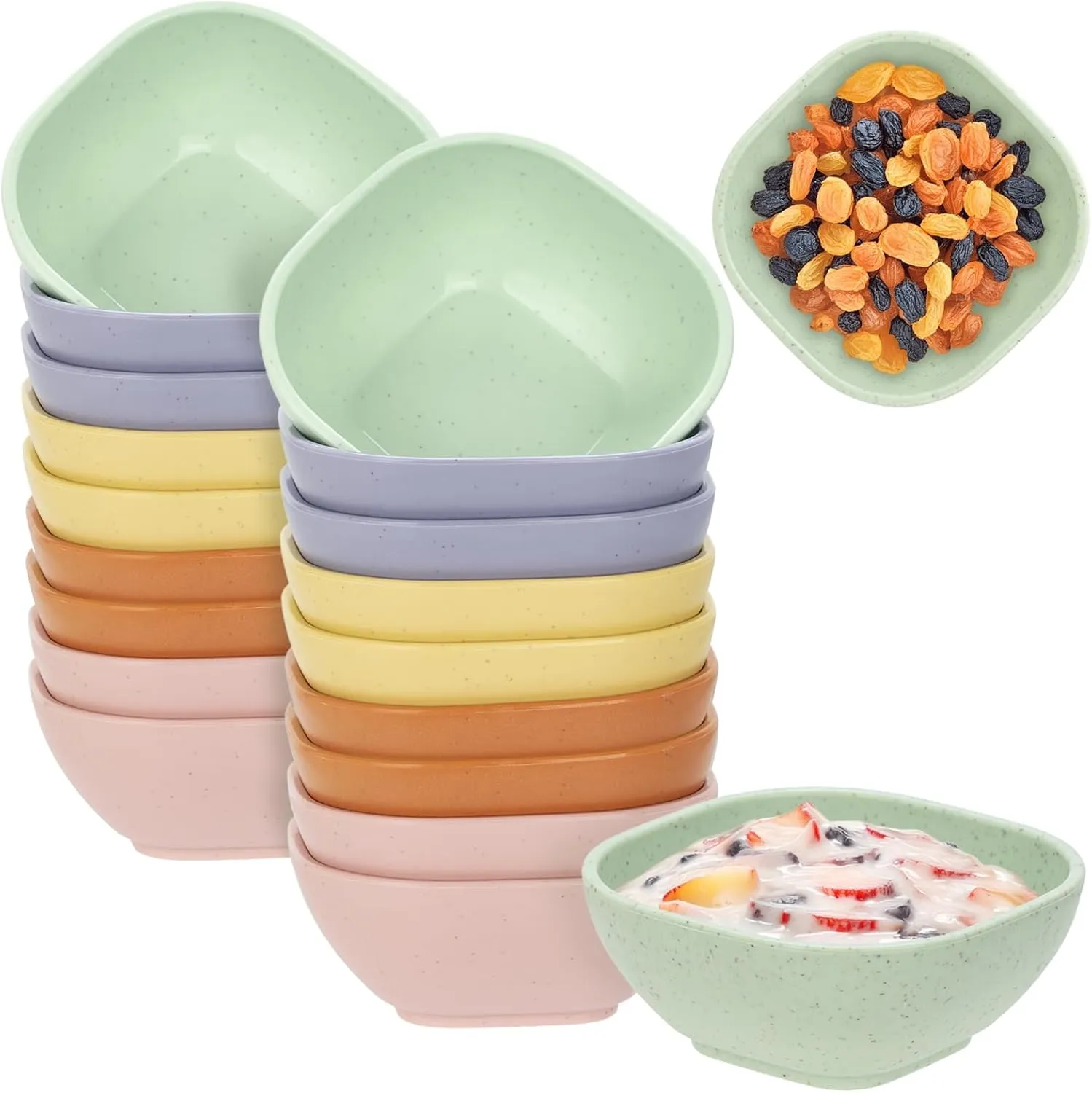 20 Pack Small Bowls, 4.5 OZ Wheat Straw Soy Sauce Dishes, Unbreakable Dessert Bowls,Dipping Sauce Cups, Mini Prep Bowls,Snacks, Sauce Ketchup, BBQ (soft colors)
