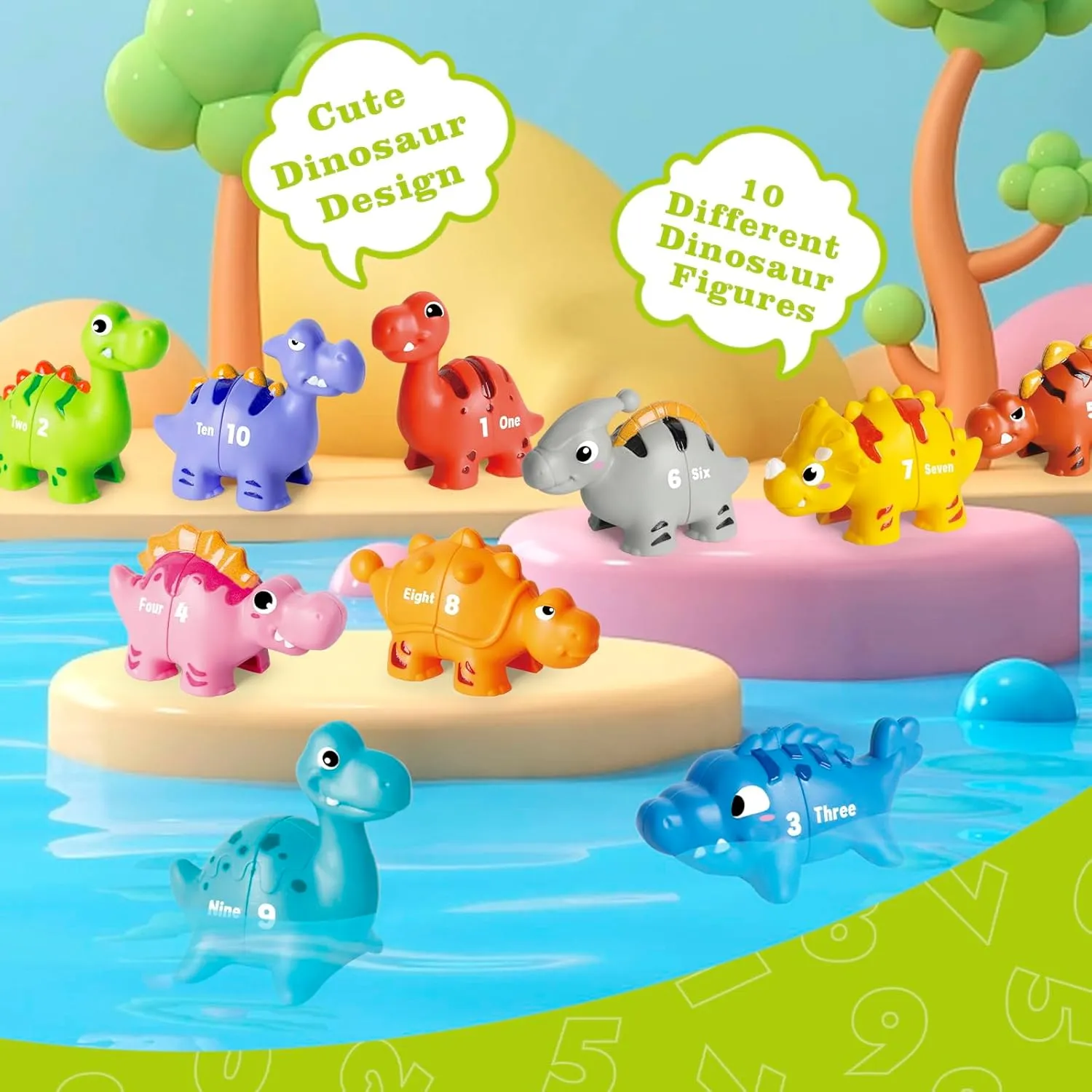 20 PCS Dinosaur Number Learning Toys for Toddlers 2-4, 10 Different Dinosaur Figures, Double Sided Number Matching Game, Preschool Activities Montessori Fine Motor Toys for Toddlers Kids