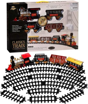 20 PCS Train Set Kids Railway Locomotive Steam Engine Toy Smoke, Light, Sound, Train and Carriage Play Set