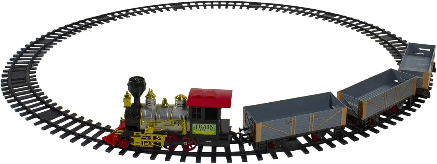 20-Piece Battery Operated Red and Gold Animated Classic Christmas Train Set with Sound