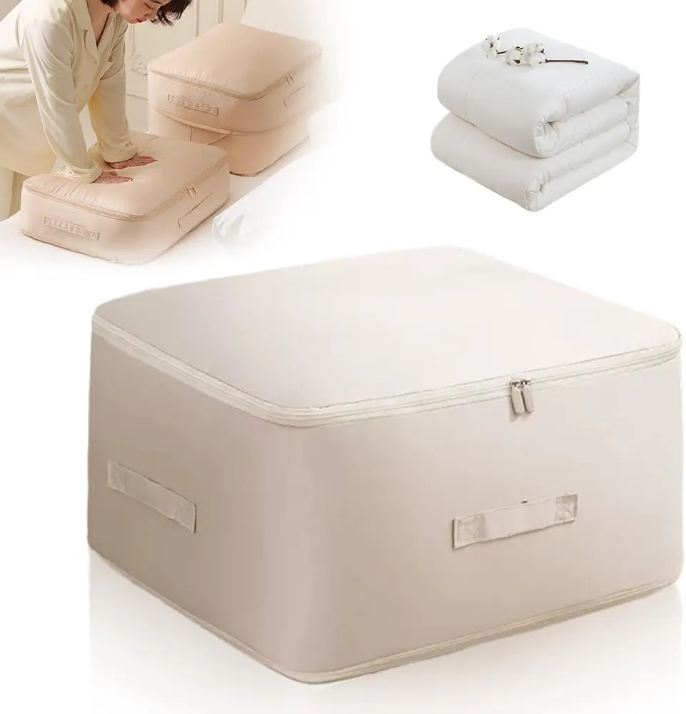 2025 Ultra Space Saving Self Compression Organizer, Portable Heavy Duty Moving Tote Comforter Storage Bag, Upgrade Quilt Compression Storage Bag Packaging Cube Bedding Storage Bag (Khaki, Large)