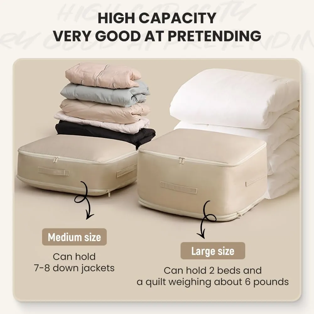 2025 Ultra Space Saving Self Compression Organizer, Portable Heavy Duty Moving Tote Comforter Storage Bag, Upgrade Quilt Compression Storage Bag Packaging Cube Bedding Storage Bag (Khaki, Large)